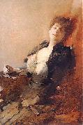 Franciszek zmurko Portrait of a woman with a fan and a cigarette. oil on canvas